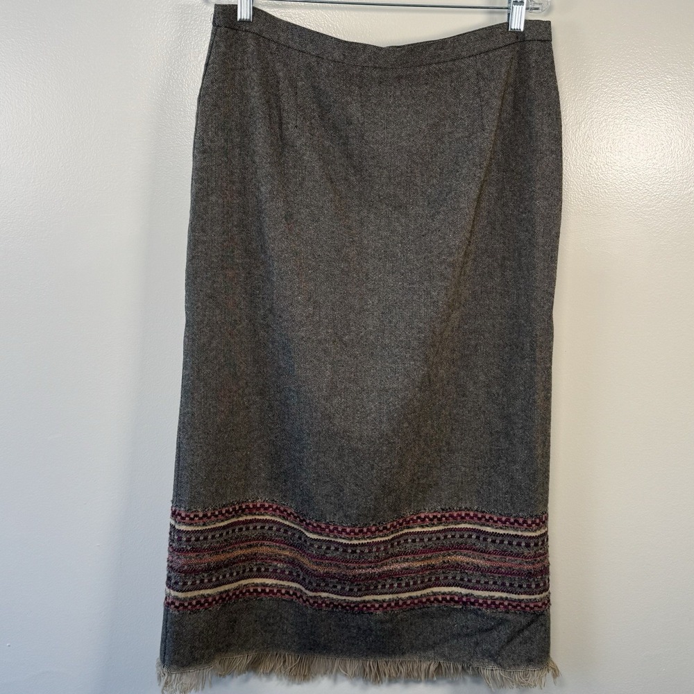 Sag‎ Harbour Wool Blend Tweed Women's Sz 16 Skirt Midi Length Fringe Hem